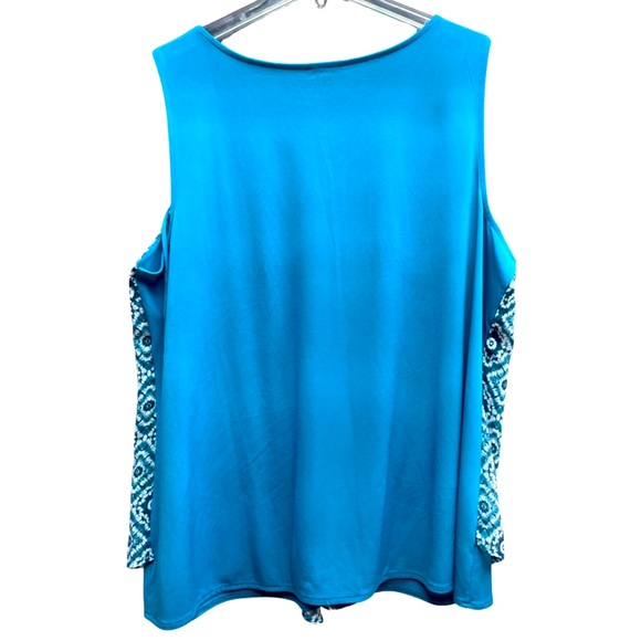 Lane Bryant Blue White Diamond Print Lace Up V-Neck Sleeveless Top Sz 22/24 - Picture 2 of 6